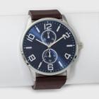 Men's Strap Watch With Sunray Navy Dial - Goodfellow & Co Brown,