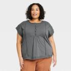 Women's Plus Size Short Sleeve Henley Shirt - Knox Rose Gray