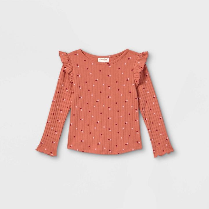 Toddler Girls' Dot Rib Long Sleeve T-shirt - Cat & Jack Rust Orange