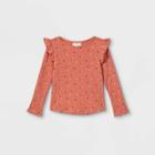 Toddler Girls' Dot Rib Long Sleeve T-shirt - Cat & Jack Rust Orange