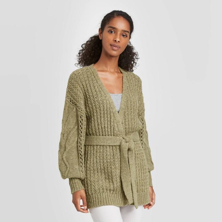 Women's Open Neck Cardigan - Universal Thread Green