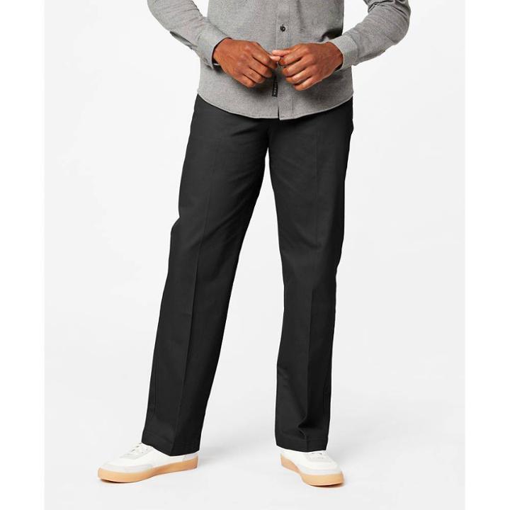 Dockers Men's Big & Tall Signature Stretch Creaseless Flat Front Classic Fit Straight Chino Pants - Black