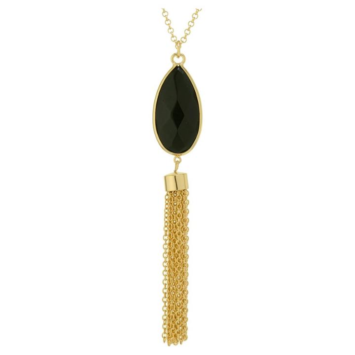 Distributed By Target Gold Plated Tassle Necklace -gold/black