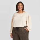 Women's Plus Size Long Sleeve T-shirt - A New Day Cream