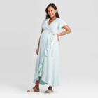 Maternity Short Sleeve Knit Wrap Ruffle Maxi Dress - Isabel Maternity By Ingrid & Isabel Aqua Xs, Women's, Blue