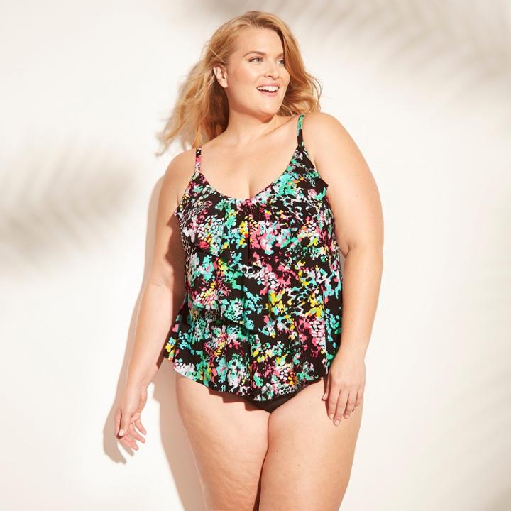 Aqua Green Swimwear Tops Adult Female Tankini Tops Animal Print Multi-colored