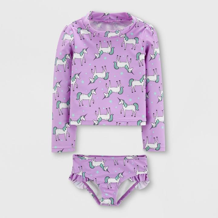 Baby Girls' 2pc Long Sleeve Unicorn Rash Guard Set - Just One You Made By Carter's Purple