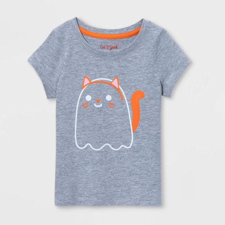 Toddler Girls' Ghost Cat Short Sleeve T-shirt - Cat & Jack Gray