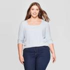 Women's Plus Size Long Sleeve Square Neck Rib Top - Ava & Viv Blue 4x, Women's,