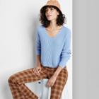 Women's V-neck Ribbed Pullover Sweater - Wild Fable Azure