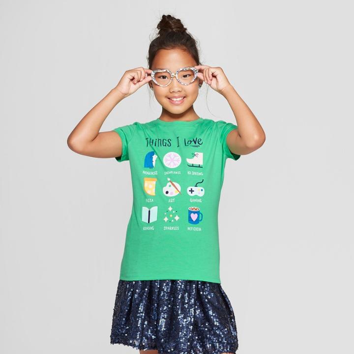 Girls' Short Sleeve Things I Love Graphic T-shirt - Cat & Jack Green