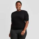 Women's Plus Size Crewneck Ruffle Detail Pullover Sweater - Who What Wear Black