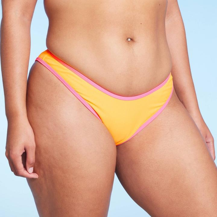 Women's Colorblock Ultra High Leg Extra Cheeky Bikini Bottom - Wild Fable Orange/pink