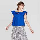 Women's Short Sleeve Off The Shoulder Cropped Bardot Top - Who What Wear Blue