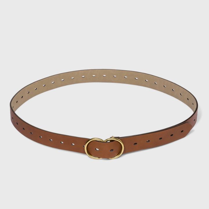 Women's Plus Size Double Round Buckle Belt - Ava & Viv Cognac