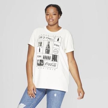 Coca-cola Women's Plus Size Coca Cola Boyfriend T-shirt - (juniors') White