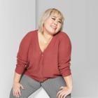 Women's Plus Size Long Sleeve V-neck Button-front Thermal Top - Wild Fable Red Brown 4x, Women's,