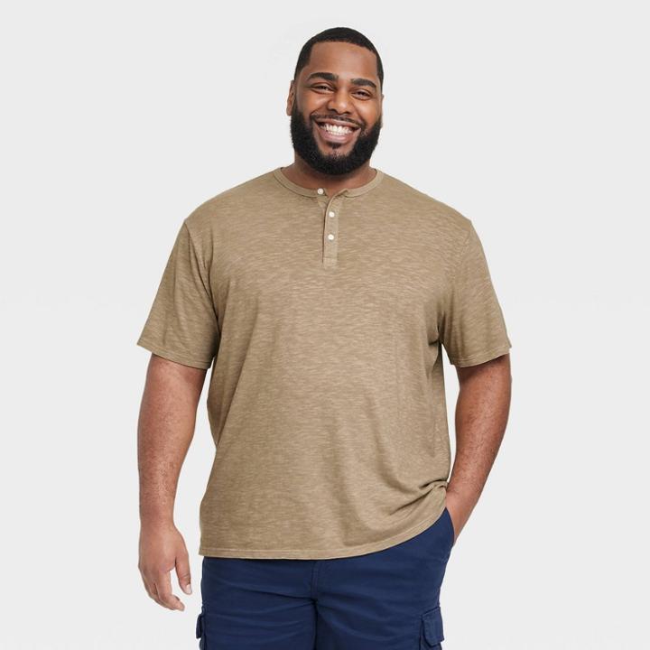 Men's Big & Tall Regular Fit Short Sleeve Henley Shirt - Goodfellow & Co Brown