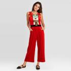 Born Famous Women's Ugly Holiday Llama Velour Sleeveless Graphic Jumpsuit - Red