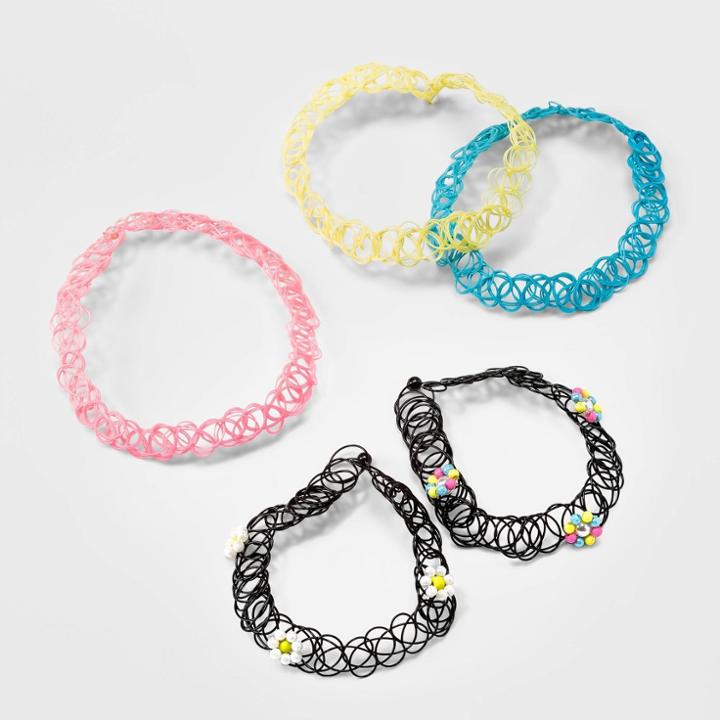 Girls' 5pk Tattoo Choker Set - Art Class Pink/blue