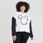 Women's Disney Mickey Outlined Plus Size Hooded Graphic Sweatshirt - White