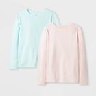 Girls' 2pk Solid Long Sleeve T-shirt - Cat & Jack Pink/aqua