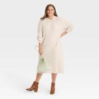 Women's Plus Size Long Sleeve Ribbed Knit Sweater Dress - A New Day Cream