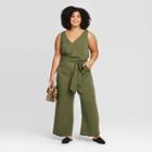 Women's Plus Size Sleeveless V-neck Jumpsuit - A New Day Green 1x, Women's,