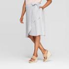 Women's Plus Size Striped Linen Tie Waist Skirt - Ava & Viv Blue