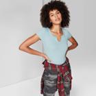 Petitewomen's Short Sleeve Scoop Neck Cropped T-shirt - Wild Fable Teal
