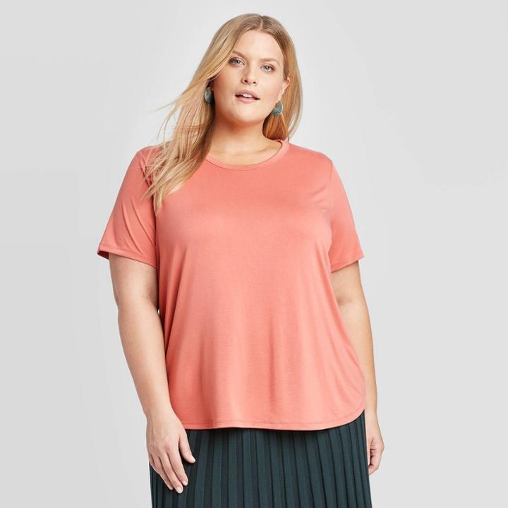 Women's Plus Size Short Sleeve Crewneck Sandwash T-shirt - A New Day Red X, Women's