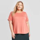 Women's Plus Size Short Sleeve Crewneck Sandwash T-shirt - A New Day Red X, Women's