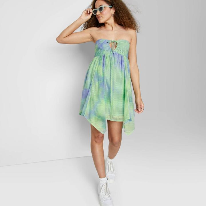 Women's Sleeveless Babydoll Dress - Wild Fable Blue Tie-dye