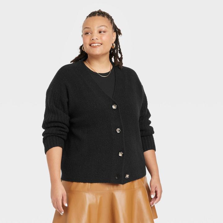 Women's Plus Size Button-down Cardigan - Ava & Viv Black