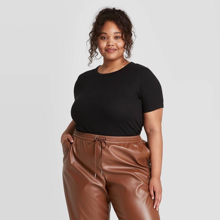 Women's Plus Size Short Sleeve Rib T-shirt - A New Day Black