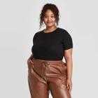 Women's Plus Size Short Sleeve Rib T-shirt - A New Day Black