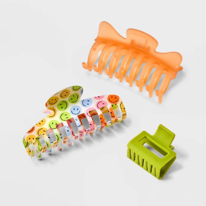 Girls' 3pk Multi Size Claw Clips - Art Class Orange/lime