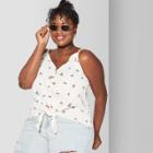 Target Women's Plus Size Floral Print V-neck Pointelle Tank Top - Wild Fable Ivory
