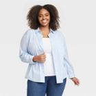 Women's Long Sleeve Relaxed Fit Button-down Shirt - Ava & Viv Blue