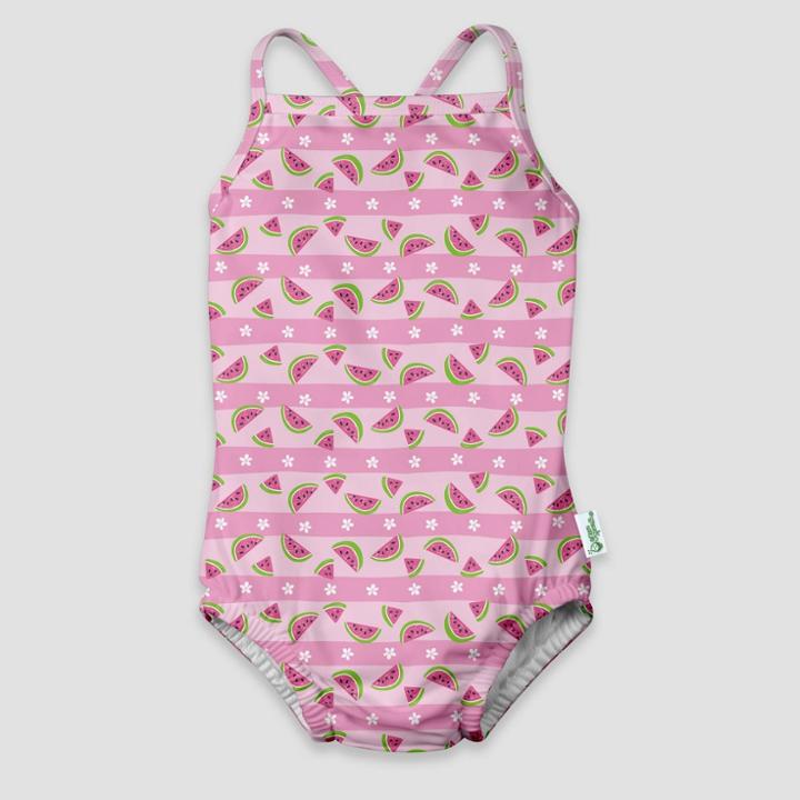 I Play By Green Sprouts Baby Girls' 1pc Classic Swimsuit With Built-in Swim Diaper - Watermelon Stripe Light Pink 6m, Infant Girl's, Size: