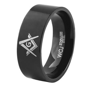 Men's West Coast Jewelry Blackplated Stainless Steel Masonic Ring (13),