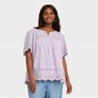 Women's Plus Size Short Sleeve Eyelet Top - Knox Rose Purple