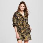 Women's Leaf Print Long Sleeve Military Jacket - Who What Wear Green/brown