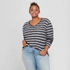 Women's Plus Size Striped Textured Pullover - Ava & Viv Gray/cream X