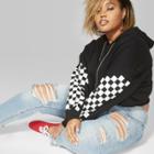 Women's Plus Size Checkerboard Sleeve Hoodie - Wild Fable Black