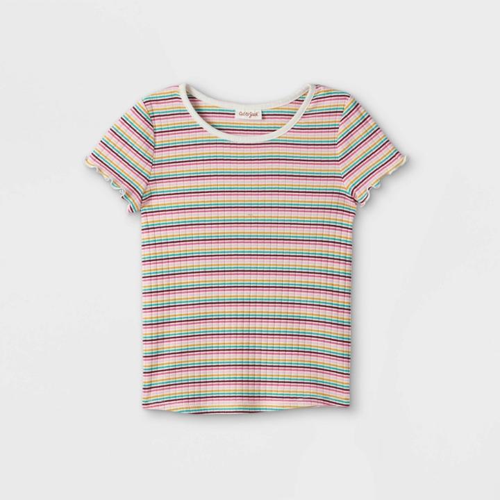 Girls' Rib-knit Striped Short Sleeve Top - Cat & Jack M,
