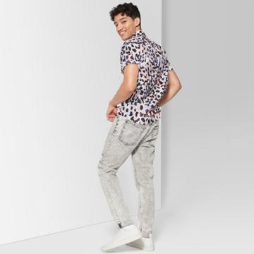 Men's Leopard Print Short Sleeve Button-down Shirt - Original Use Heirloom Blue