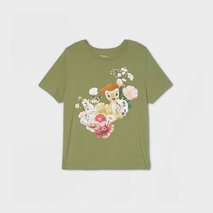 Women's Bambi Flower Plus Size Short Sleeve Boyfriend Graphic T-shirt - Green