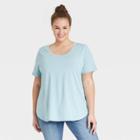 Women's Plus Size Short Sleeve Essential Relaxed Scoop Neck T-shirt - Ava & Viv Blue