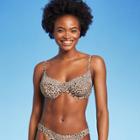Juniors' Smocked Underwire Bikini Top - Xhilaration Tan Animal Print D/dd Cup
